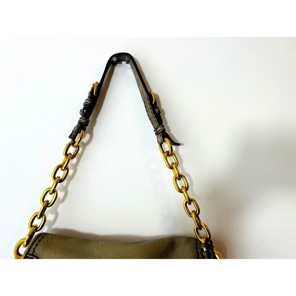 Vintage PRADA Handbag Womens Gray Deerskin Leather Cervo Flap Gold Accent COA - Picture 6 of 16